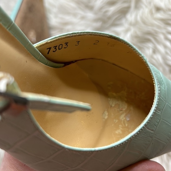 Vintage leather aqua printed croc sling back heels women’s size 7 - Picture 9 of 12